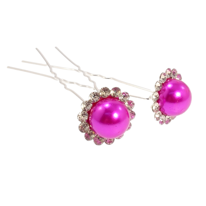 Шпилька для волос Ярко-малиновый цветок со стразами ø 18мм (цена за одну штуку) фото №1