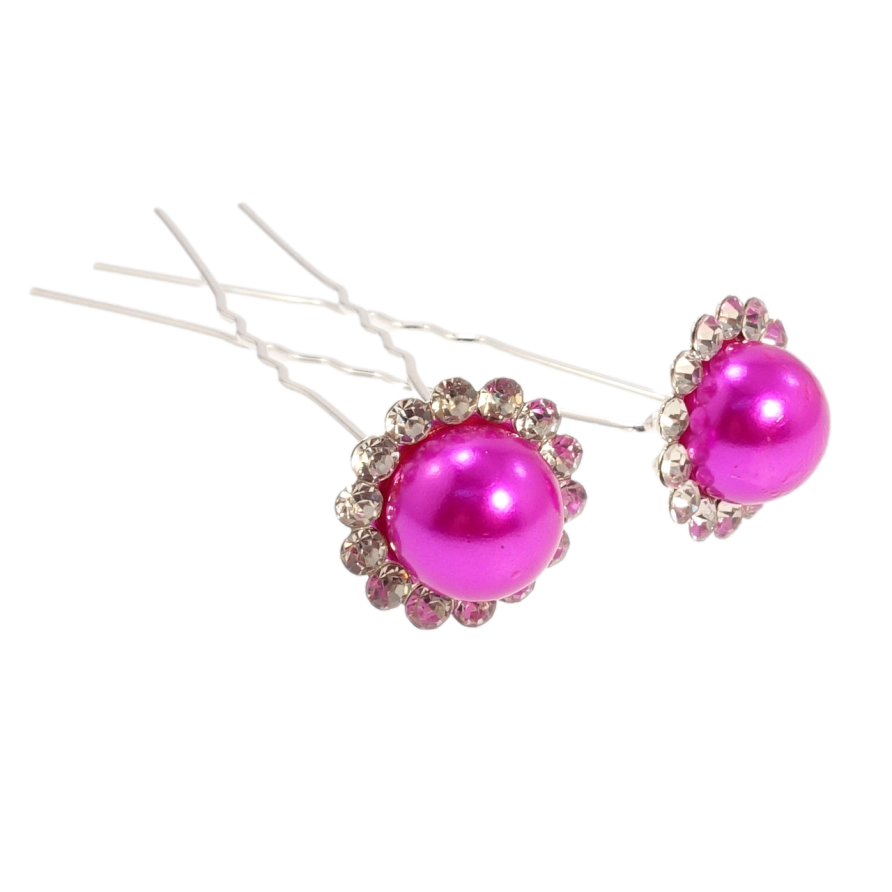 Шпилька для волос Ярко-малиновый цветок со стразами ø 18мм (цена за одну штуку) фото №1