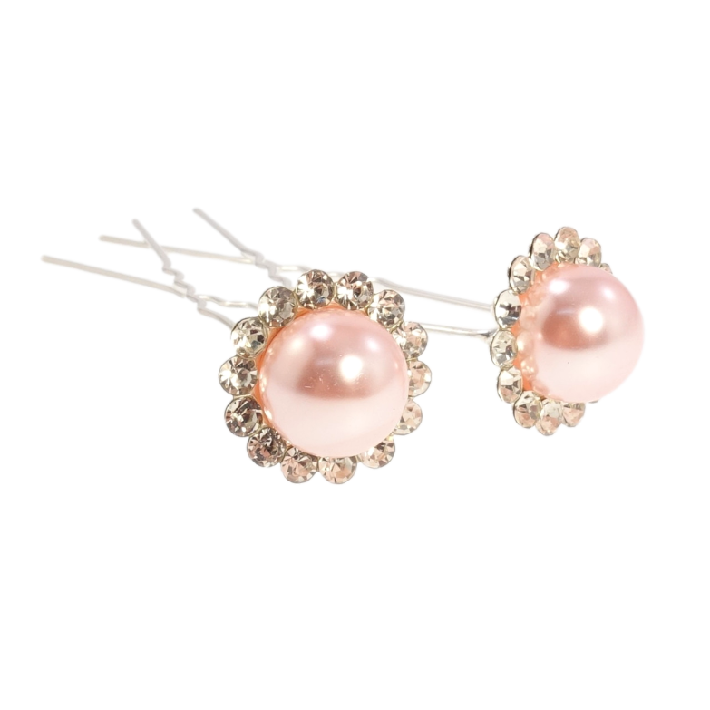 Шпилька для волосся Персикова квітка зі стразами ø 18мм (ціна за одну штуку) фото №2