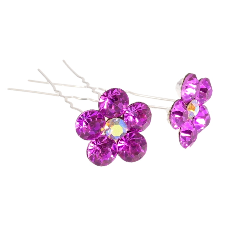 Шпилька для волос Ярко-сиреневый цветок из страз ø 20мм (цена за одну штуку) фото №2