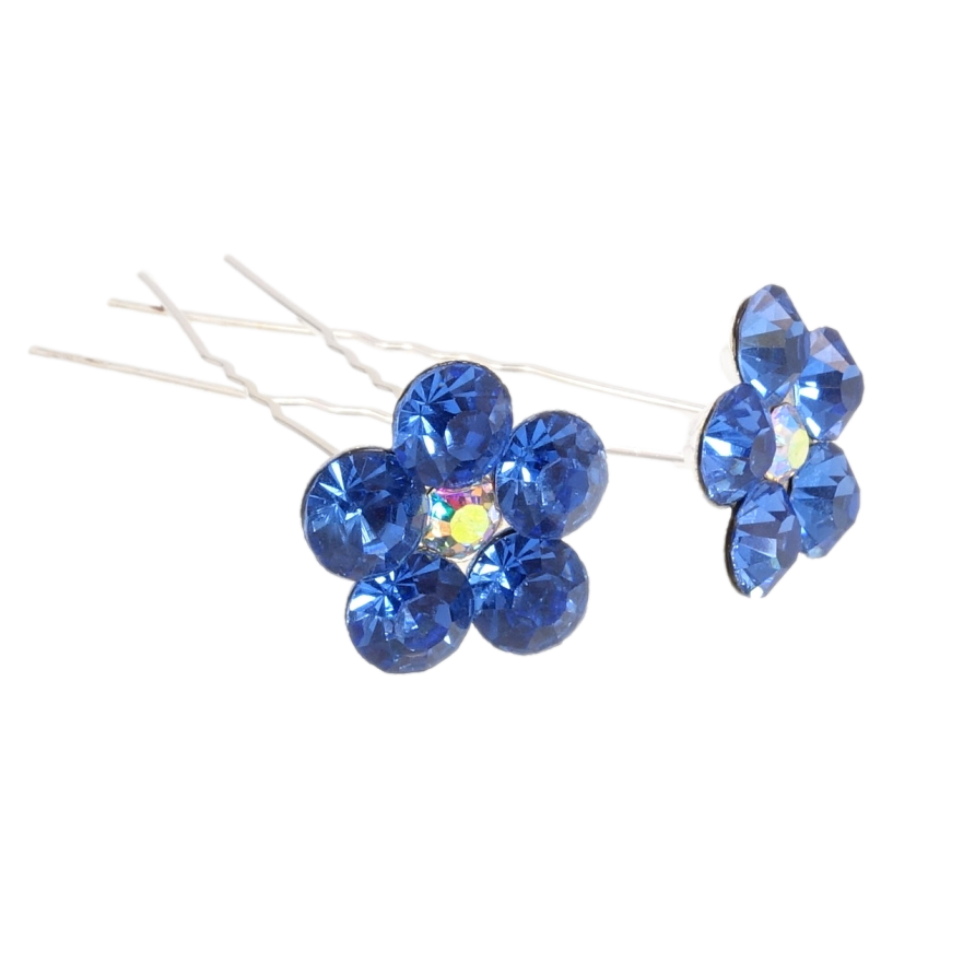 Шпилька для волосся Синя квітка зі страз ø 20мм (ціна за одну штуку) фото №1 Шпилька для волосся Синя квітка зі страз ø 20мм (ціна за одну штуку) фото №1