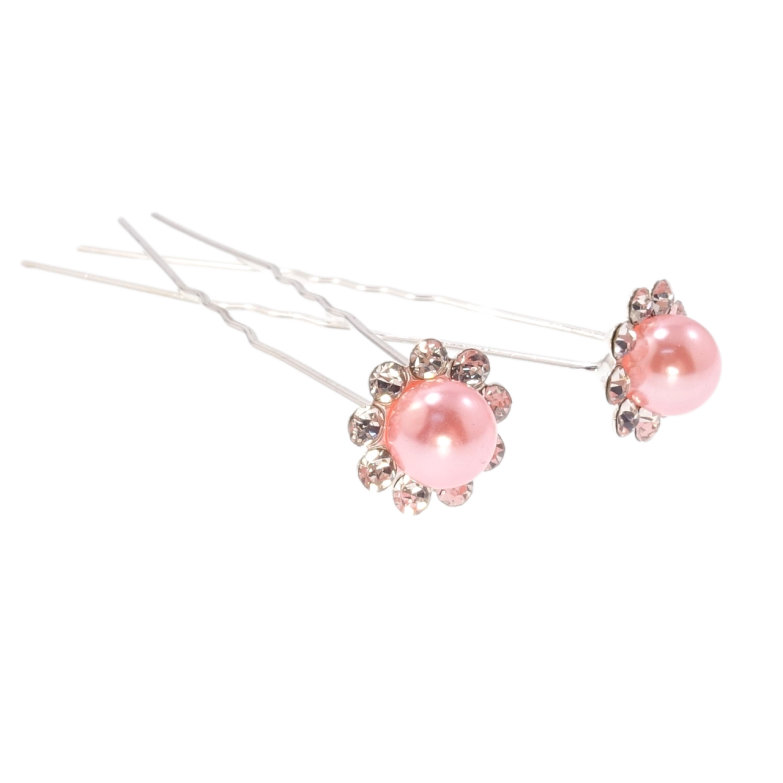 Шпилька для волосся Рожева квітка в обрамленні страз ø 13мм (ціна за одну штуку) фото №2