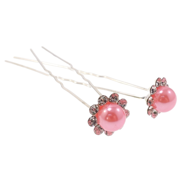 Шпилька для волосся Рожева квітка в обрамленні страз ø 13мм (ціна за одну штуку) фото №1