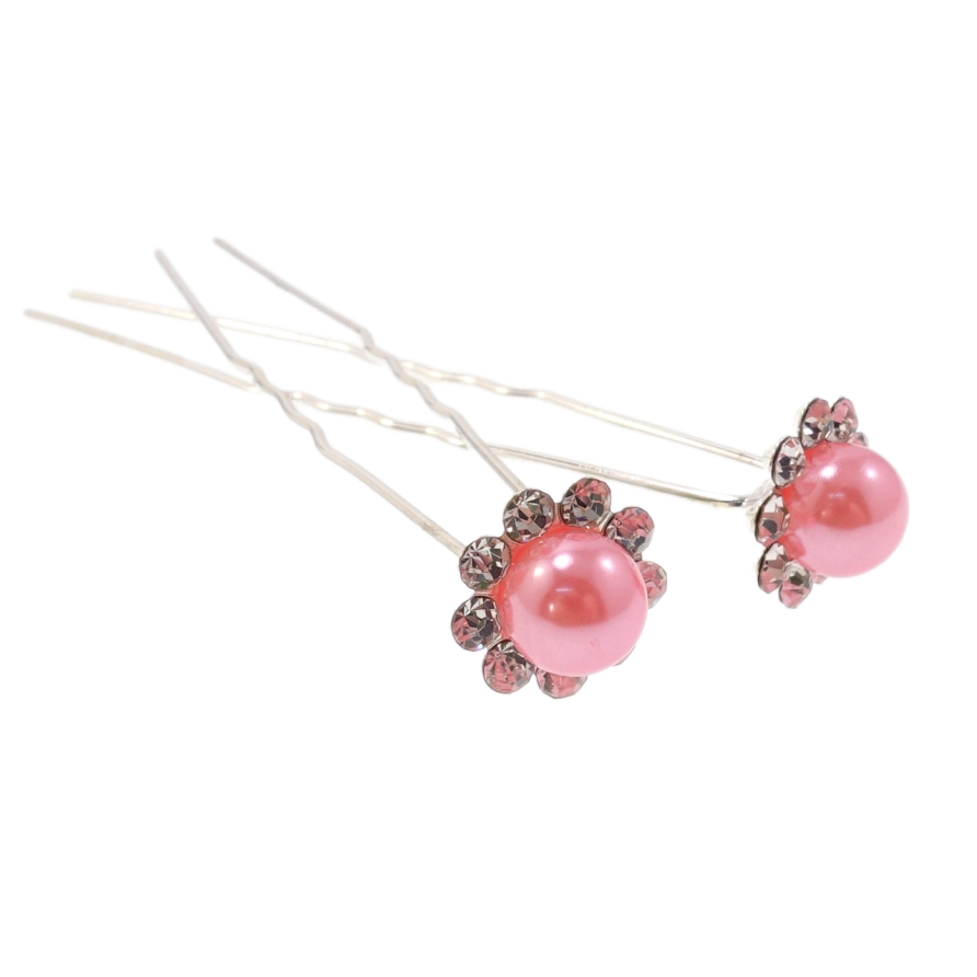 Шпилька для волос Розовый цветок в обрамлении страз ø 13мм (цена за одну штуку) фото №1