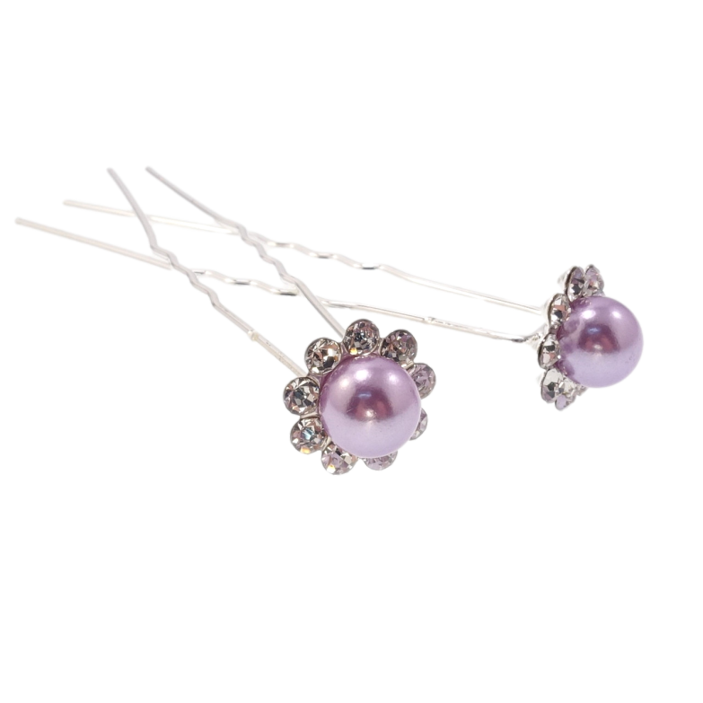 Шпилька для волос Сиреневый цветок в обрамлении страз ø 13мм (цена за одну штуку) фото №1