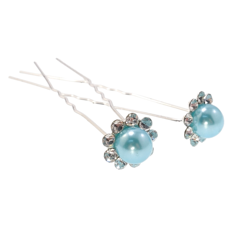 Шпилька для волосся Бірюзова квітка в обрамленні страз ø 13мм (ціна за одну штуку) фото №1