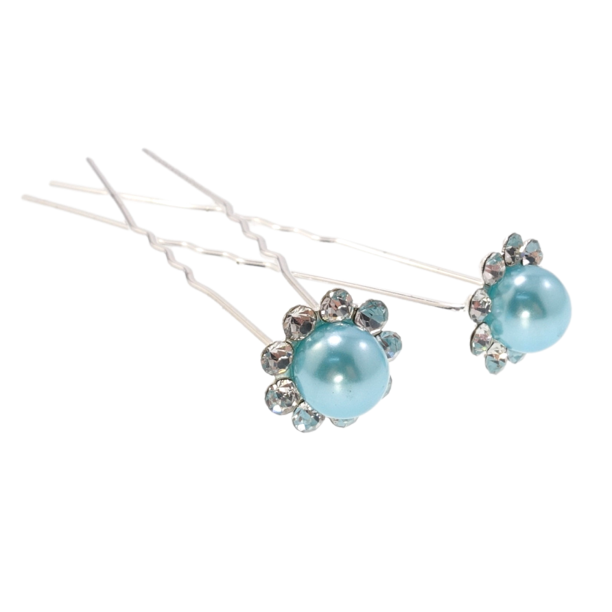 Шпилька для волосся Бірюзова квітка в обрамленні страз ø 13мм (ціна за одну штуку) фото №1