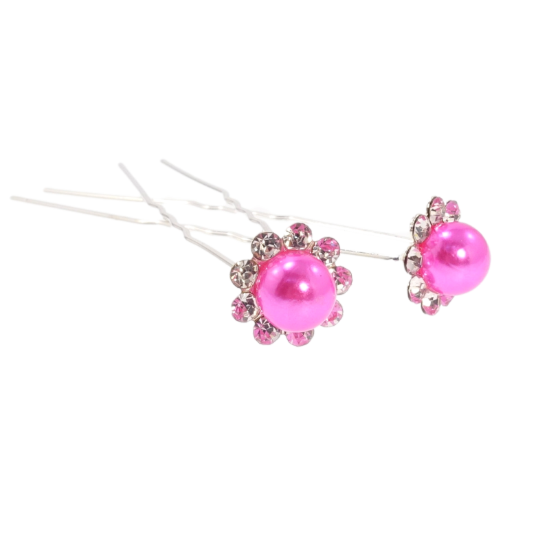 Шпилька для волос Ярко-розовый цветок в обрамлении страз ø 13мм (цена за одну штуку) фото №2