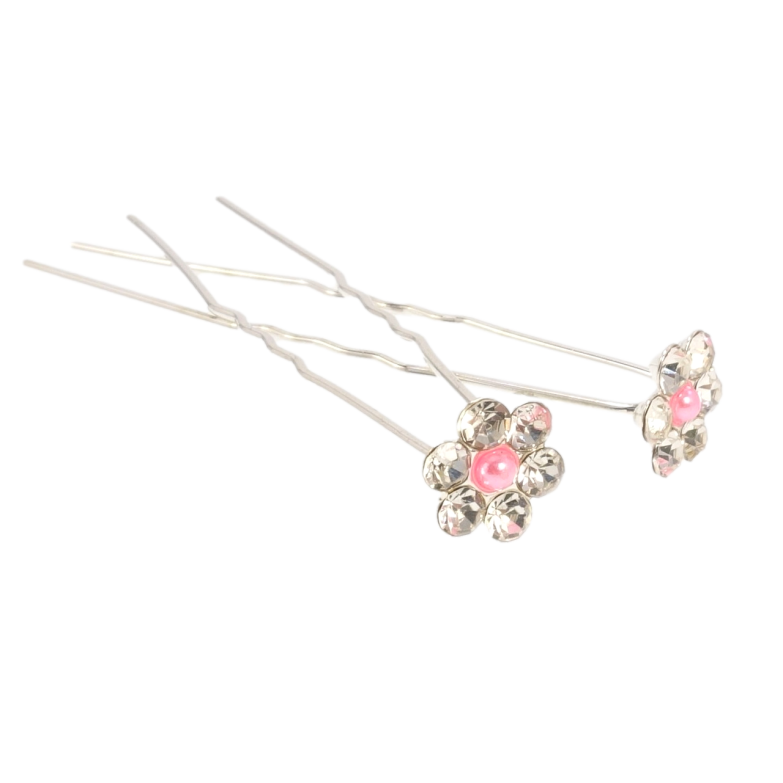 Шпилька для волос Цветок из страз и розовой бусины ø 11мм (цена за одну штуку) фото №1
