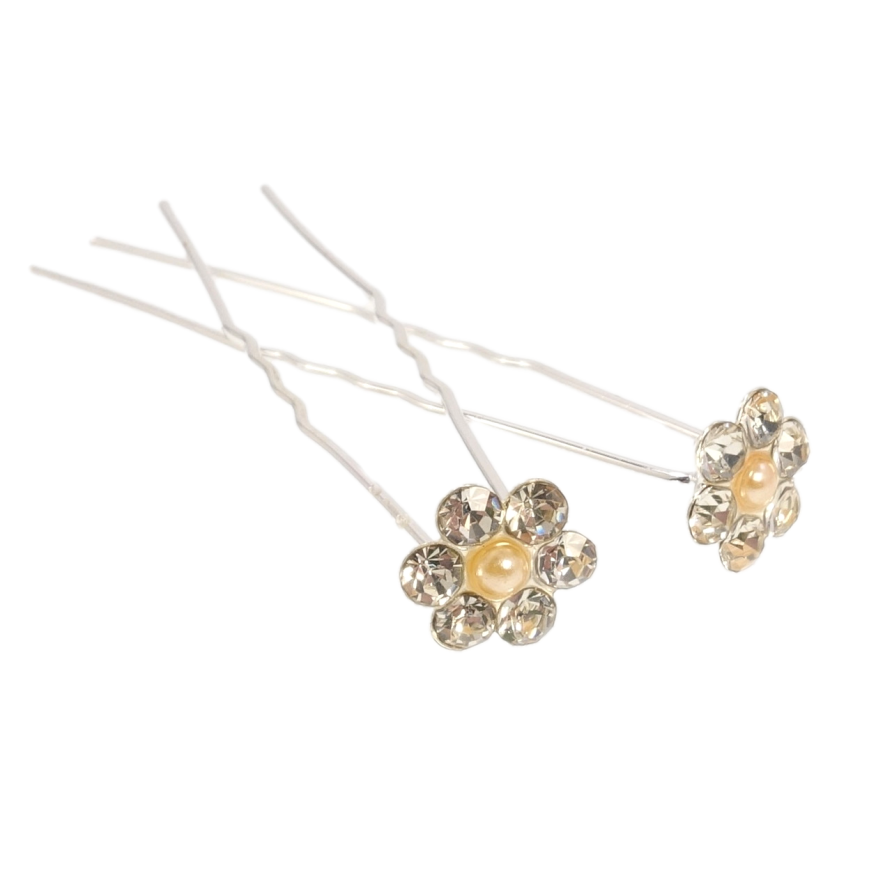 Шпилька для волос Цветок из страз и желтой бусины ø 11мм (цена за одну штуку) фото №1