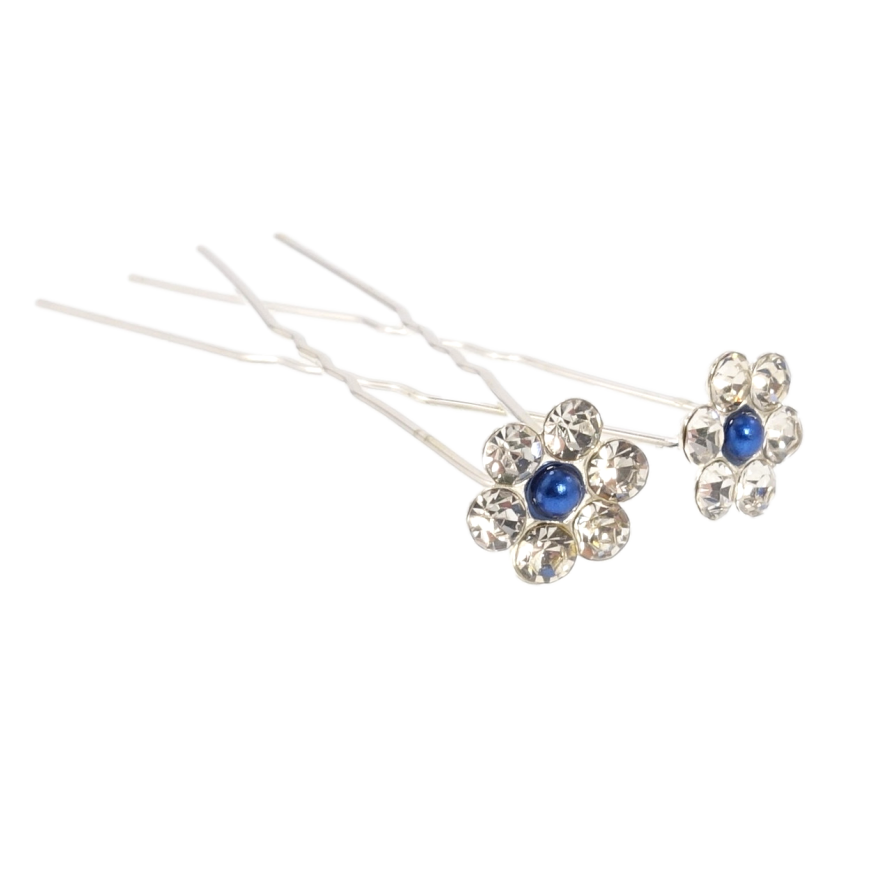 Шпилька для волос Цветок из страз и синей бусины ø 11мм (цена за одну штуку) фото №1