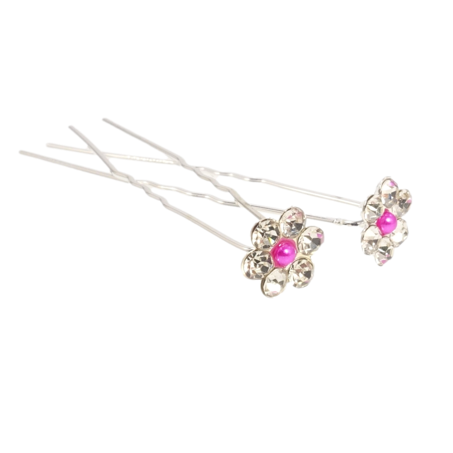 Шпилька для волос Цветок из страз и малиновой бусины ø 11мм (цена за одну штуку) фото №1