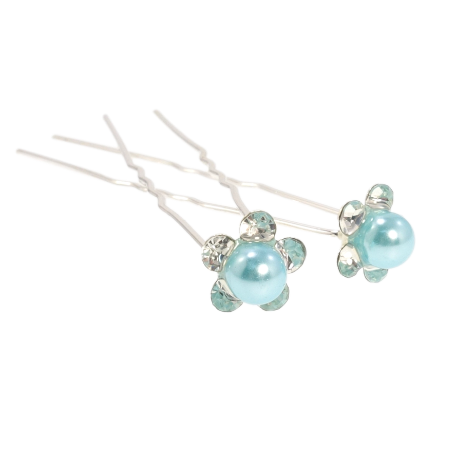 Шпилька для волосся М'ятна квітка зі стразами ø 10мм (ціна за одну штуку) фото №1