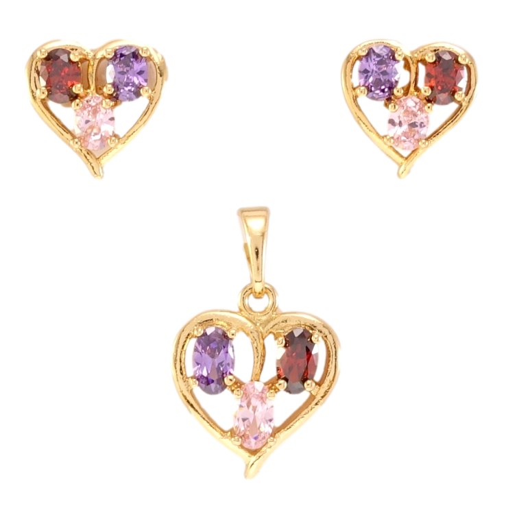 Набор Xuping Позолота 18K Серьги Кулон Сердечки с цветным цирконием фото №5 Набор Xuping Позолота 18K Серьги Кулон Сердечки с цветным цирконием фото №5