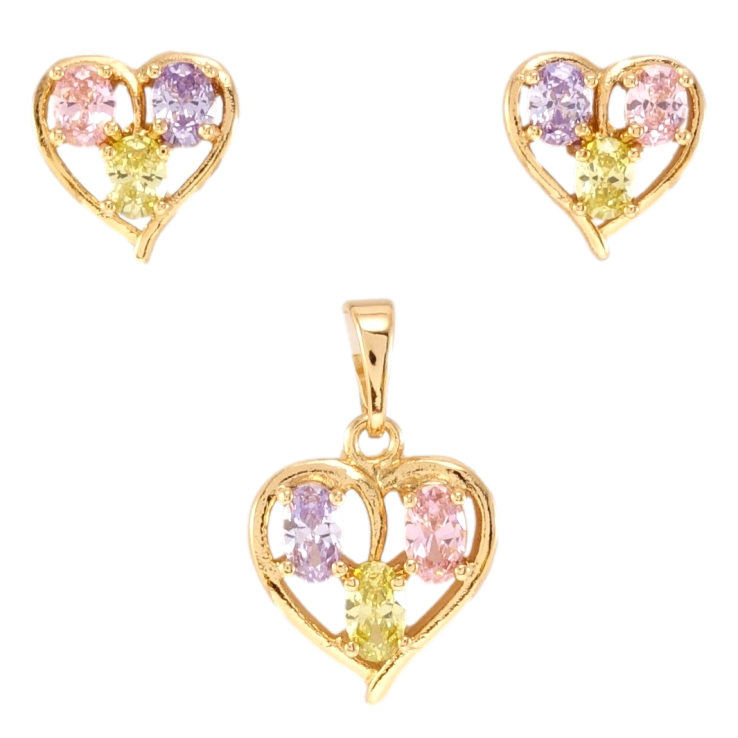 Набор Xuping Позолота 18K Серьги Кулон Сердечки с цветным цирконием фото №6 Набор Xuping Позолота 18K Серьги Кулон Сердечки с цветным цирконием фото №6