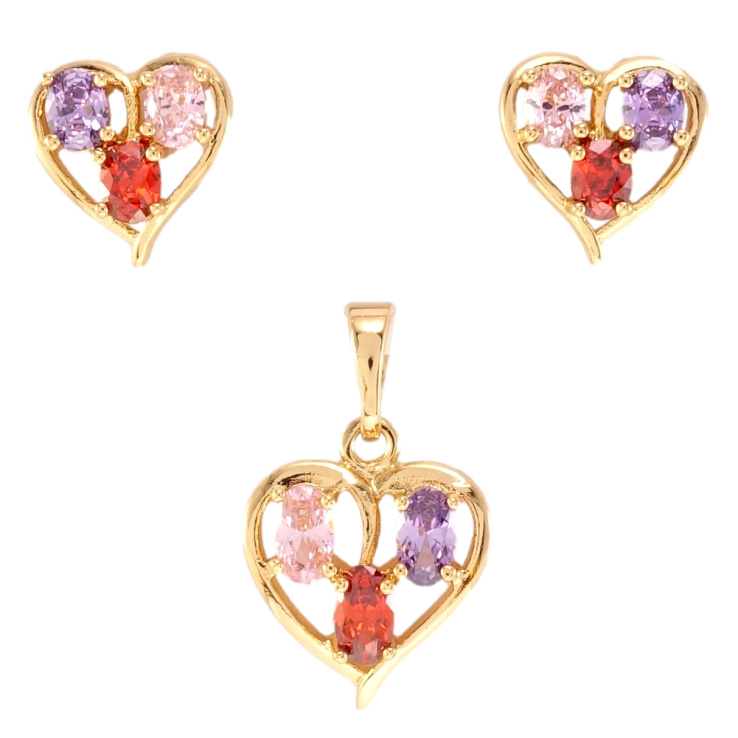 Набор Xuping Позолота 18K Серьги Кулон Сердечки с цветным цирконием фото №4 Набор Xuping Позолота 18K Серьги Кулон Сердечки с цветным цирконием фото №4