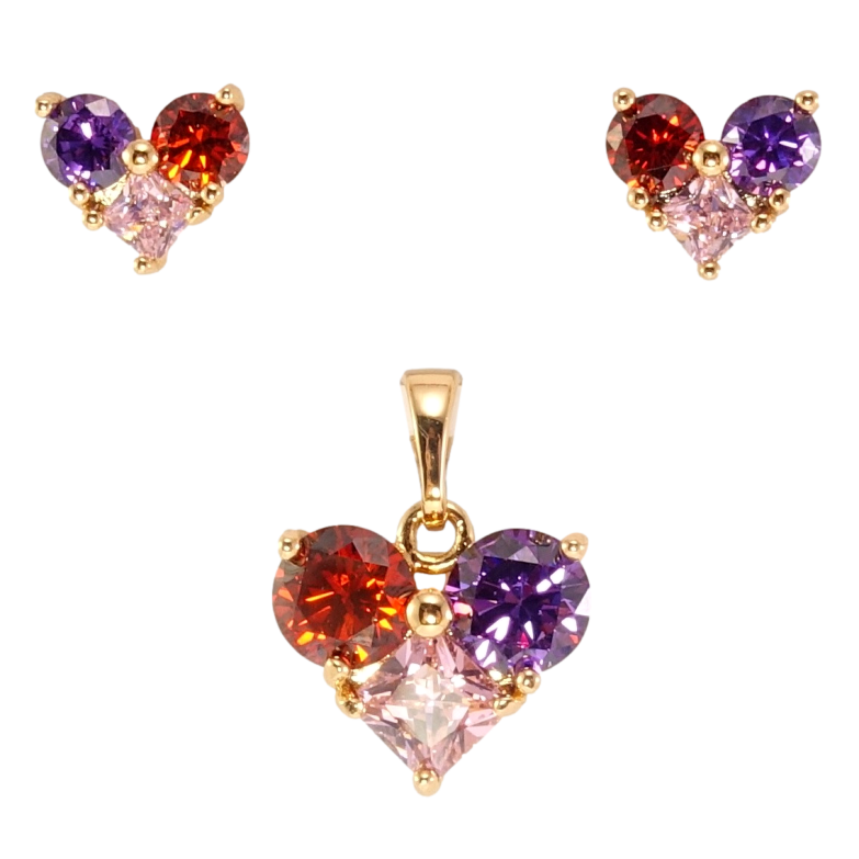 Набор Xuping Позолота 18K Серьги Кулон Сердечки из цветных кристаллов фото №9