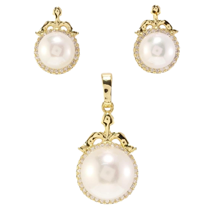 Набір Xuping Позолота 14K Сережки Кулон Перлини в обрамленні цирконію фото №1 Набір Xuping Позолота 14K Сережки Кулон Перлини в обрамленні цирконію фото №1