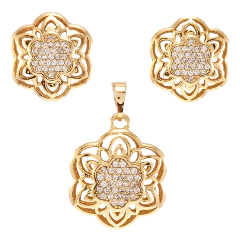 Набір Xuping Позолота 18K Сережки Кулон Ажурні квіточки з цирконієм фото №1 Набір Xuping Позолота 18K Сережки Кулон Ажурні квіточки з цирконієм фото №1
