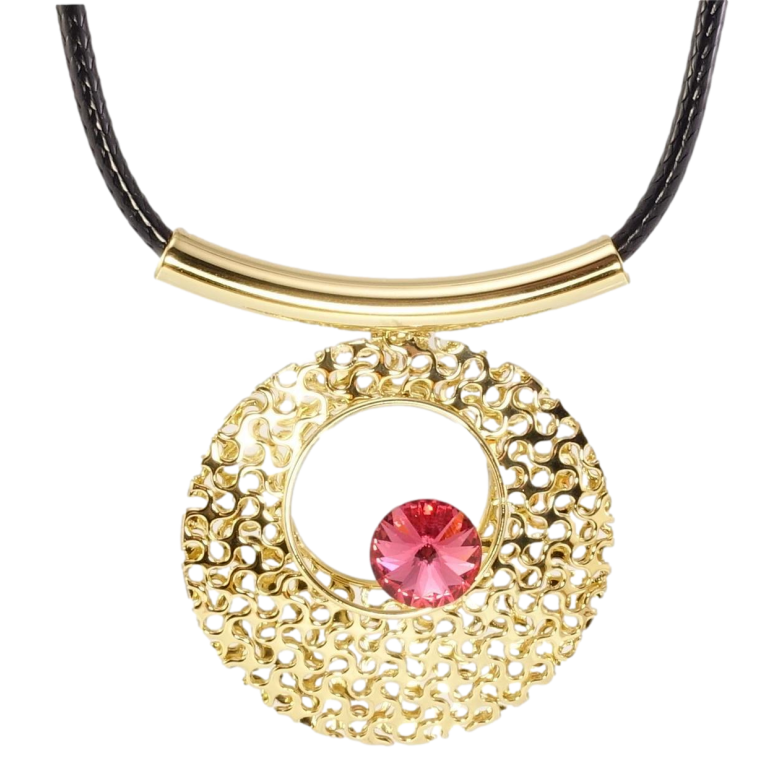 Підвіска на шнурку Xuping Позолота 14K Ажурне Каблучка з рожевим кристалом довжина 41,5-46,5см х 3мм фото №2