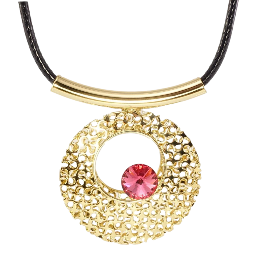 Підвіска на шнурку Xuping Позолота 14K Ажурне Каблучка з рожевим кристалом довжина 41,5-46,5см х 3мм фото №1