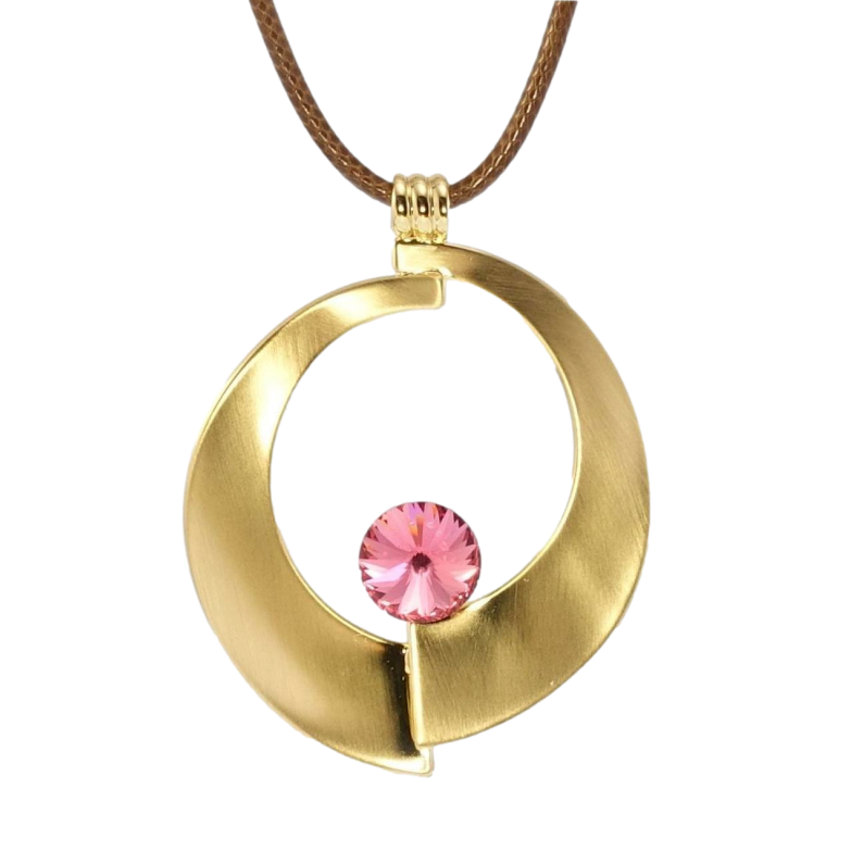 Подвеска на шнурке Xuping Позолота 14K Декоративный круг с розовым кристаллом длина 41-47см х 3мм фото №1 Подвеска на шнурке Xuping Позолота 14K Декоративный круг с розовым кристаллом длина 41-47см х 3мм фото №1