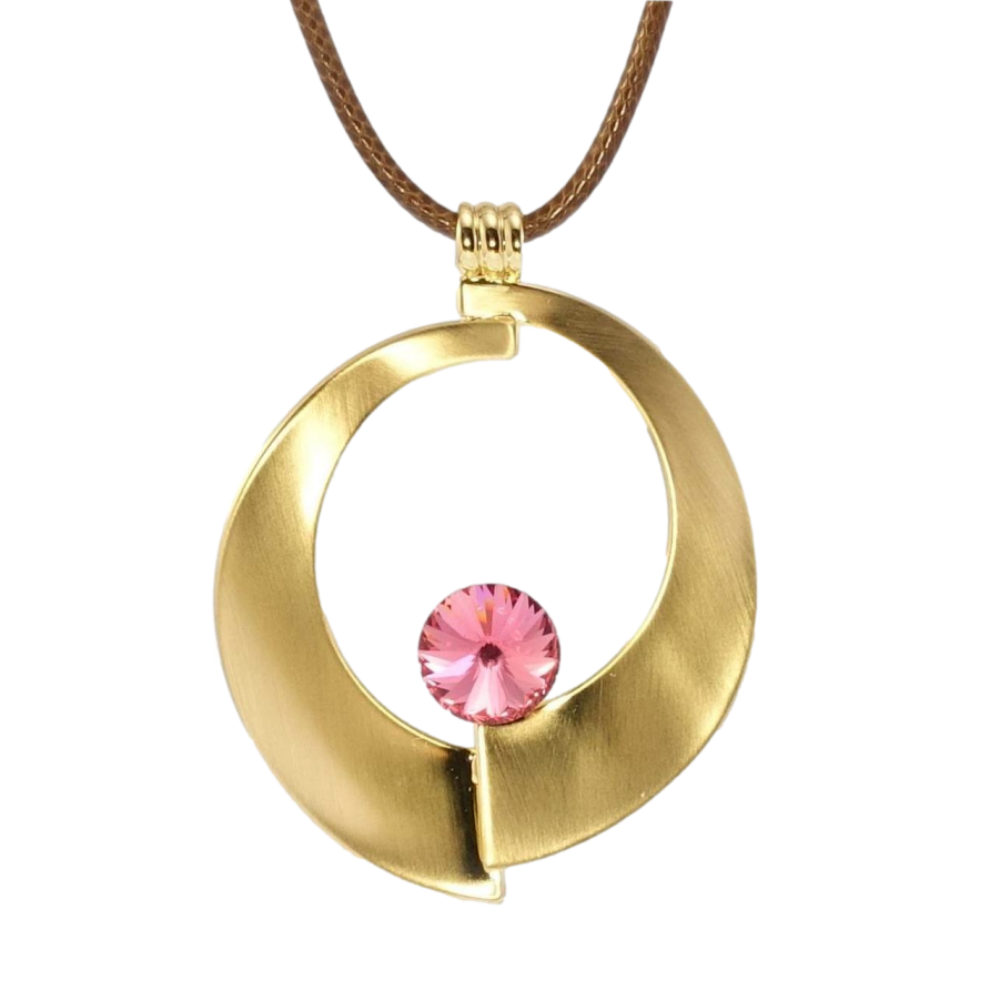Подвеска на шнурке Xuping Позолота 14K Декоративный круг с розовым кристаллом длина 41-47см х 3мм фото №1 Подвеска на шнурке Xuping Позолота 14K Декоративный круг с розовым кристаллом длина 41-47см х 3мм фото №1