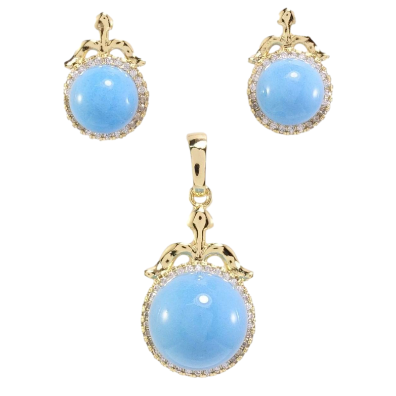 Набір Xuping Позолота 14K Сережки Кулон Блакитні кульки в обрамленні цирконію фото №1 Набір Xuping Позолота 14K Сережки Кулон Блакитні кульки в обрамленні цирконію фото №1