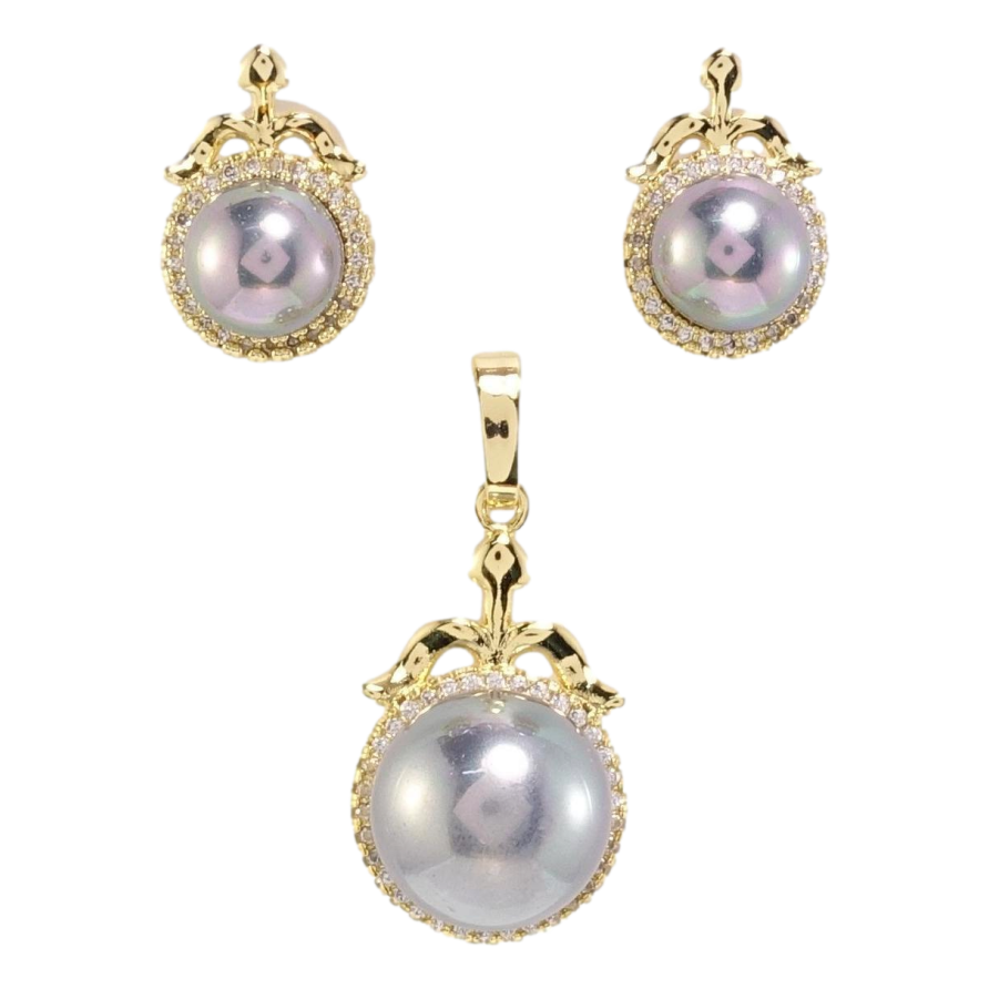 Набір Xuping Позолота 14K Сережки Кулон Сірі перлини в обрамленні цирконію фото №1 Набір Xuping Позолота 14K Сережки Кулон Сірі перлини в обрамленні цирконію фото №1