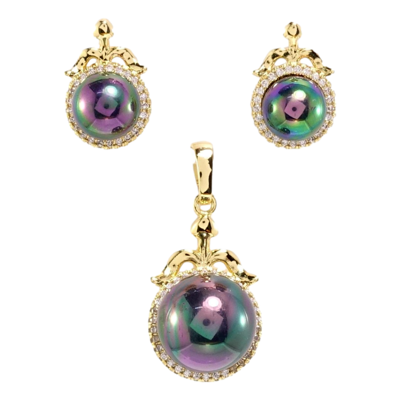 Набор Xuping Позолота 14K Серьги Кулон Черные жемчужины в обрамлении циркония фото №1 Набор Xuping Позолота 14K Серьги Кулон Черные жемчужины в обрамлении циркония фото №1