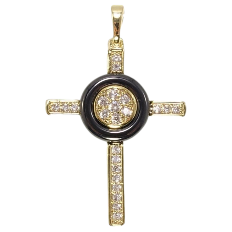 Кулон Xuping Позолота 14K Крест с цирконием и колечком из черной керамики фото №3 Кулон Xuping Позолота 14K Крест с цирконием и колечком из черной керамики фото №3