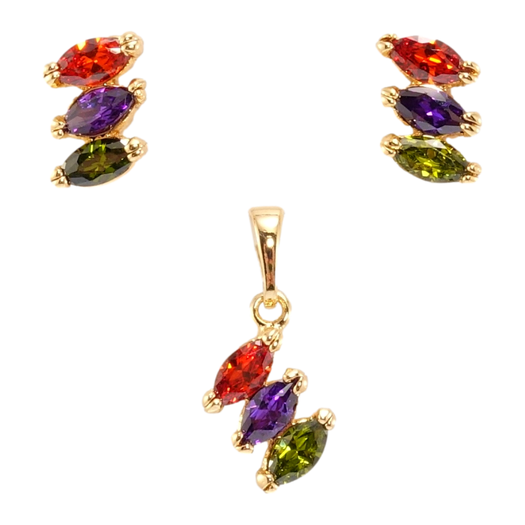 Набор Xuping Позолота 18K Серьги Кулон Три цветных кристалла в огранке Маркиз фото №21