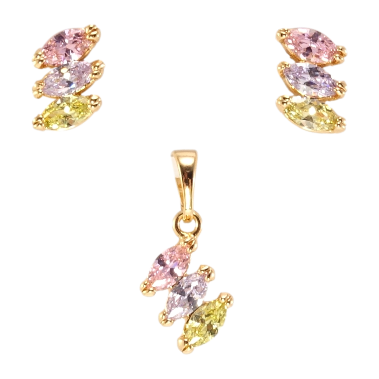 Набор Xuping Позолота 18K Серьги Кулон Три цветных кристалла в огранке Маркиз фото №22