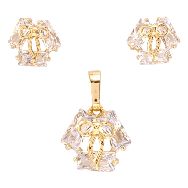 Набор Xuping Позолота 18K Серьги Кулон Три кристалла с бантиком фото №1