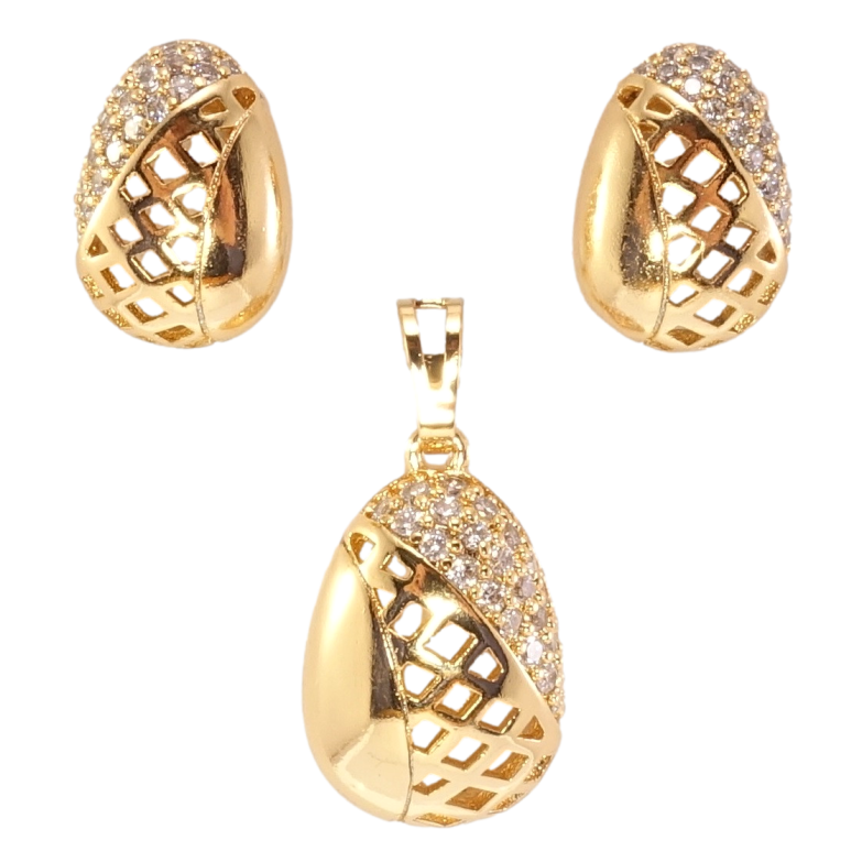 Набор Xuping Позолота 18K Серьги Кулон Выпуклые овалы с решетчатым узором и инкрустацией цирконием фото №1