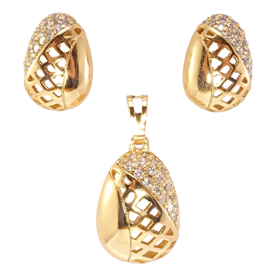 Набор Xuping Позолота 18K Серьги Кулон Выпуклые овалы с решетчатым узором и инкрустацией цирконием фото №1
