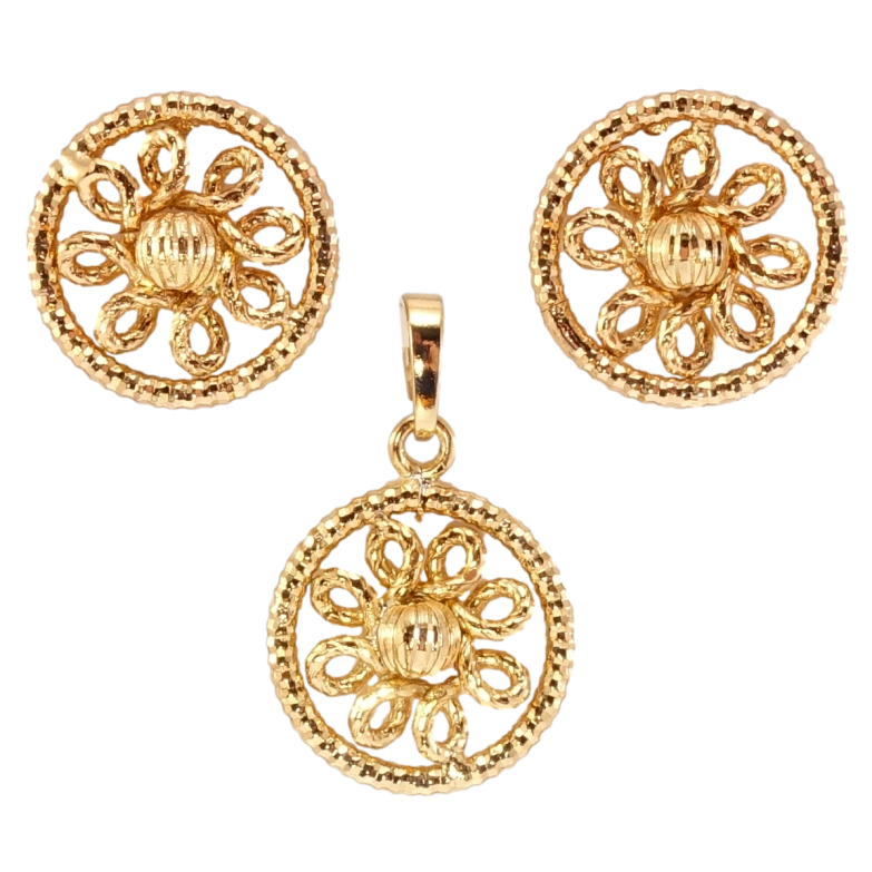 Набор Xuping Позолота 18K Серьги Кулон Цветочки в колечках ø 15мм фото №1 Набор Xuping Позолота 18K Серьги Кулон Цветочки в колечках ø 15мм фото №1