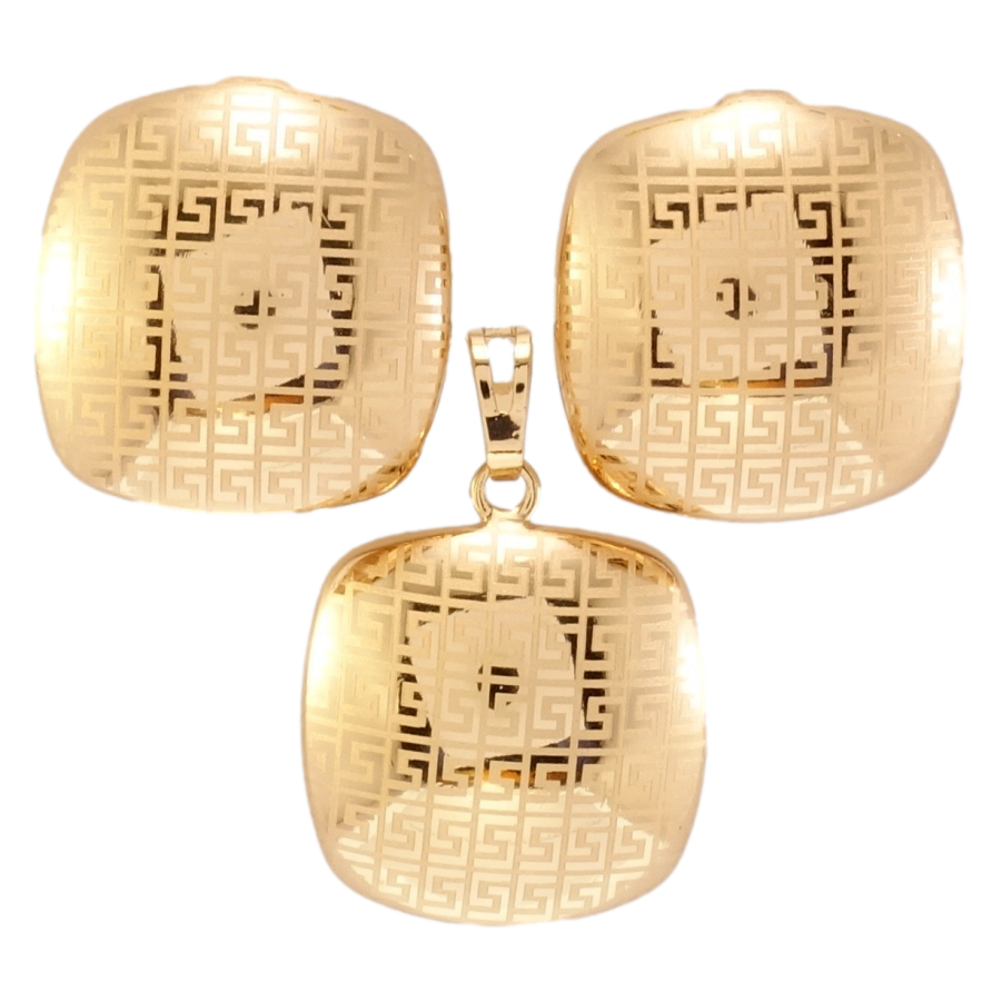 Набір Xuping Позолота 18K Сережки Кулон Меандровий орнамент напиленням 19х19мм фото №1 Набір Xuping Позолота 18K Сережки Кулон Меандровий орнамент напиленням 19х19мм фото №1