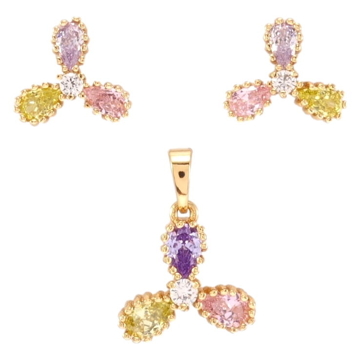 Набір Xuping Позолота 18K Сережки Кулон Різнокольорові кристалічні трилистки фото №7