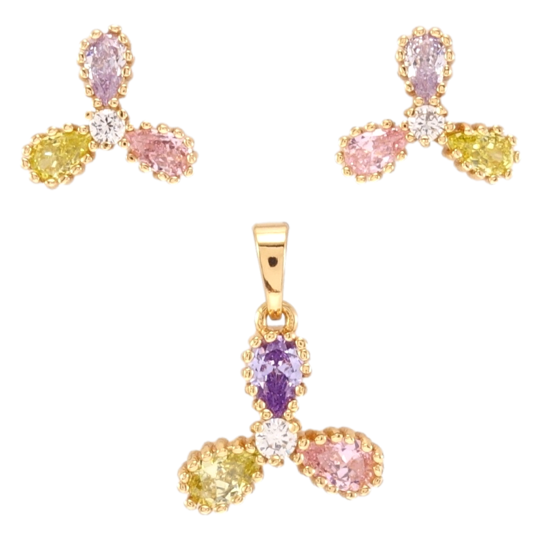 Набор Xuping Позолота 18K Серьги Кулон Разноцветные кристальные трилистники фото №2