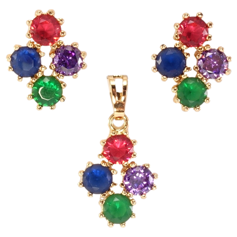 Набір Xuping Позолота 18K Сережки Кулон Чотири різнокольорові кристали фото №1