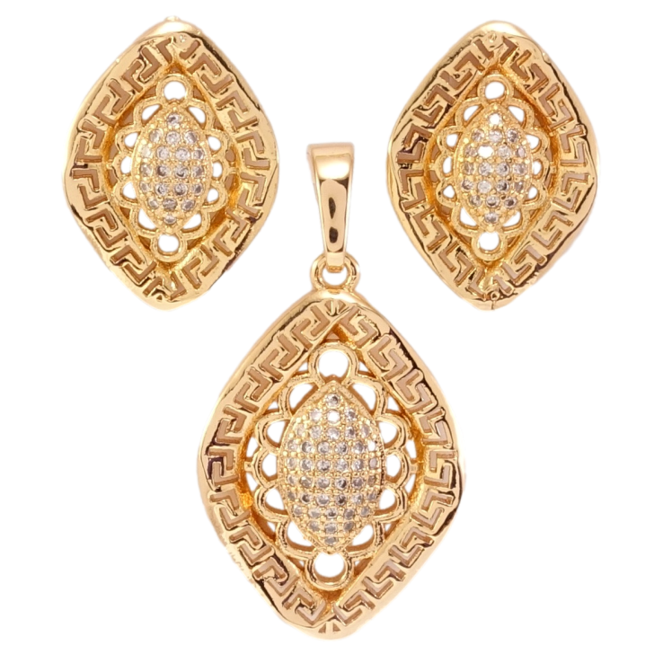 Набір Xuping Позолота 18K Сережки Кулон Ажурні ромби з меандровим візерунком та цирконієм фото №2
