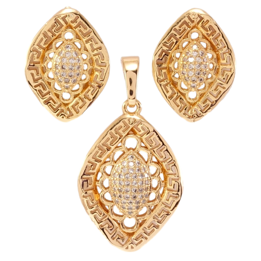Набір Xuping Позолота 18K Сережки Кулон Ажурні ромби з меандровим візерунком та цирконієм фото №1 Набір Xuping Позолота 18K Сережки Кулон Ажурні ромби з меандровим візерунком та цирконієм фото №1
