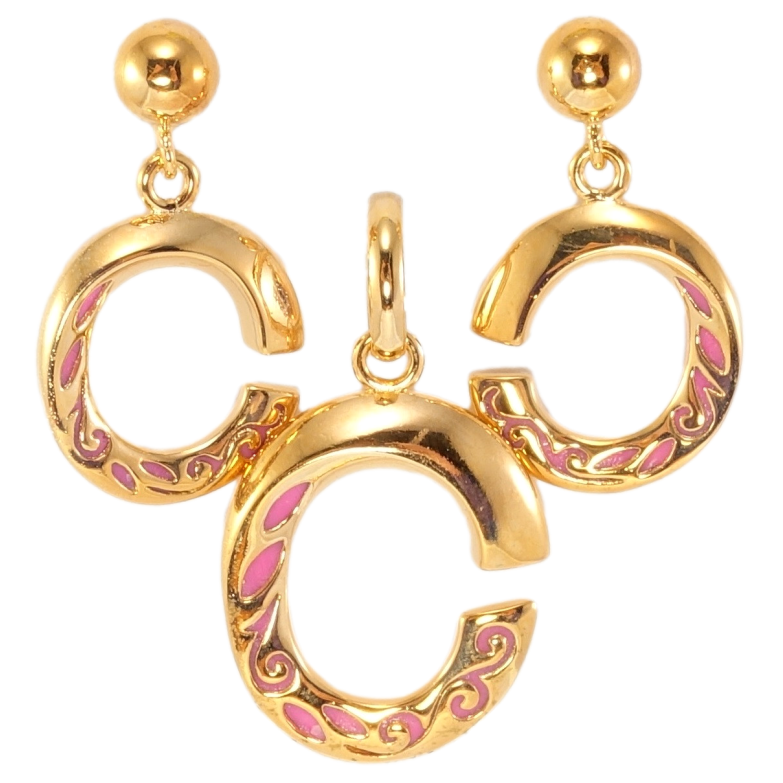 Набір Xuping Позолота 18K Сережки Кулон колечки з візерунком рожевою емаллю фото №1