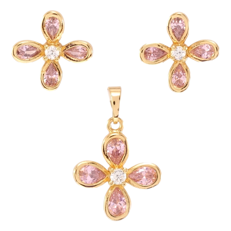 Набір Xuping Позолота 18K Сережки Кулон Рожеві кристалічні чотирилистки фото №7