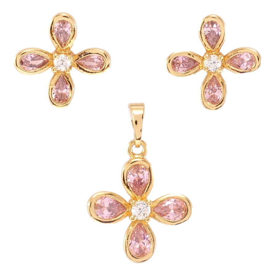 Набір Xuping Позолота 18K Сережки Кулон Рожеві кристалічні чотирилистки фото №1 Набір Xuping Позолота 18K Сережки Кулон Рожеві кристалічні чотирилистки фото №1