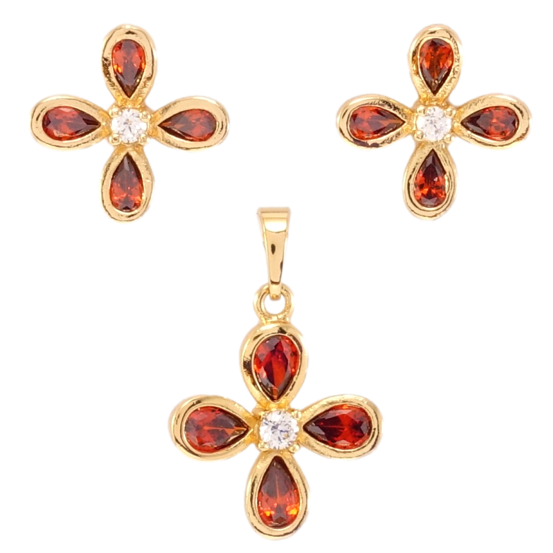 Набор Xuping Позолота 18K Серьги Кулон Красные кристальные четырехлистники фото №6