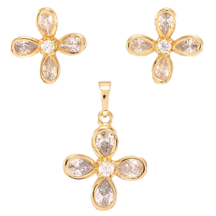 Набор Xuping Позолота 18K Серьги Кулон Кристальные четырехлистники фото №1