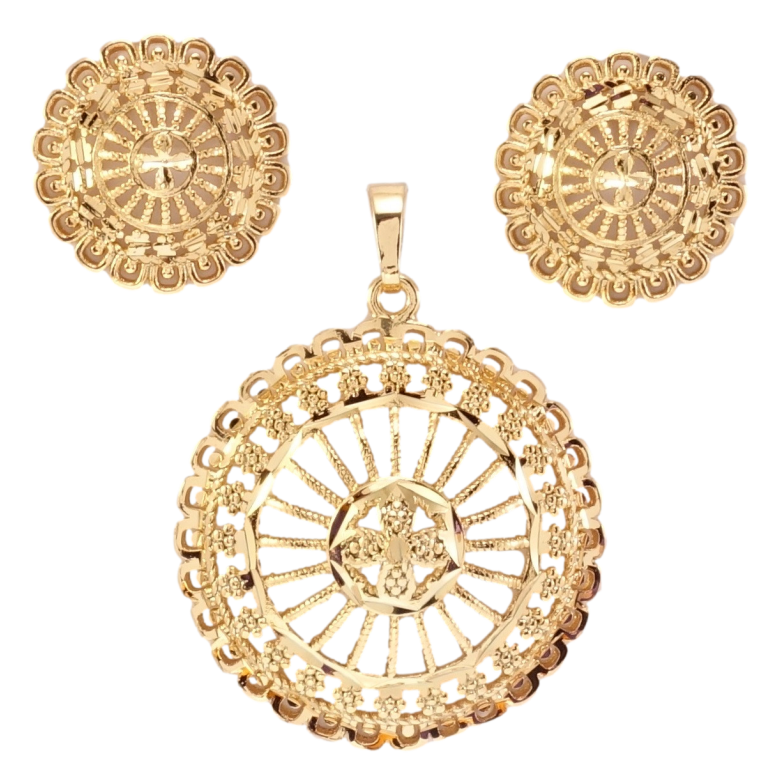 Набір Xuping Позолота 18K Сережки Кулон Ажурні круги сер. ø 20мм; кул. ø 34мм фото №1 Набір Xuping Позолота 18K Сережки Кулон Ажурні круги сер. ø 20мм; кул. ø 34мм фото №1