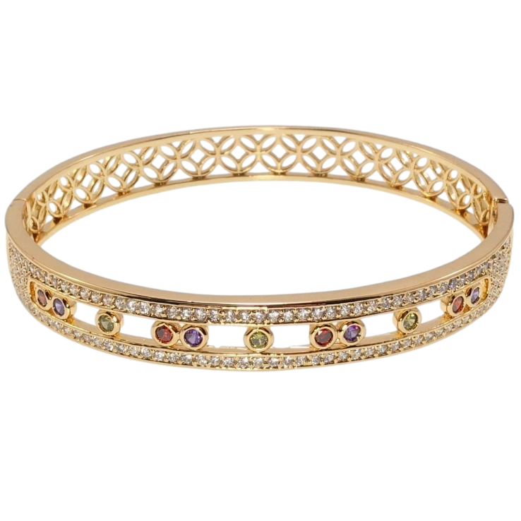 Браслет Xuping Позолота 18K Дорожки циркония с вставками цветные кристаллы ø 6см фото №4